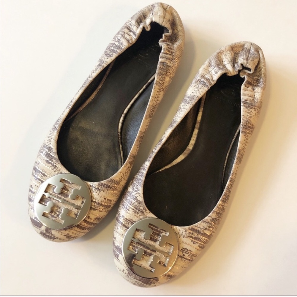 Tory Burch Beige and Grey Reva Lizard Ballet Flats (size 9.5)